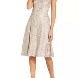 Adrianna Papell Champagne Cocktail Sleeveless Sequin Embroidered Fit Flare Dress